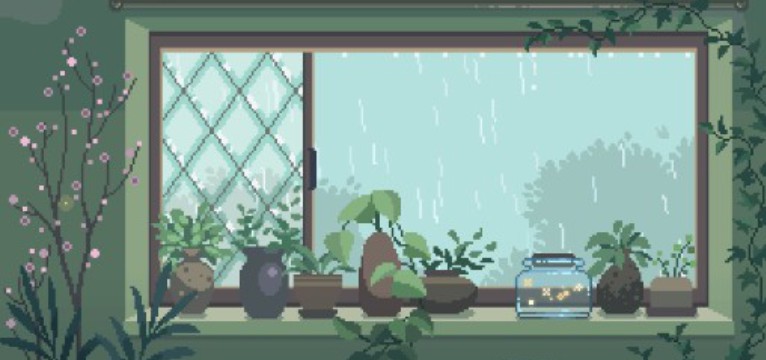 pixelated window raining