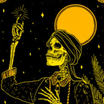 yellow aesthetic tarot card skeleton