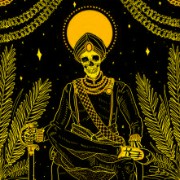 yellow aesthetic tarot card skeleton 