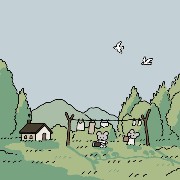 Two bears drying clothes 
