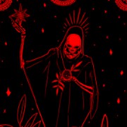 red aesthetic tarot card skeleton 
