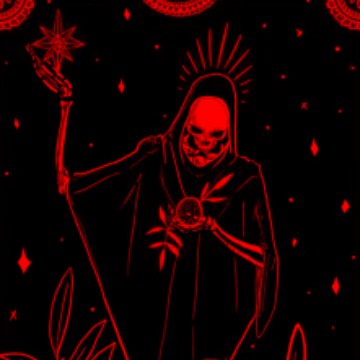 red aesthetic tarot card skeleton