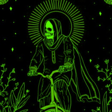 green aesthetic tarot card skeleton