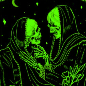 green aesthetic tarot card skeleton