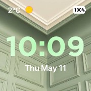 green clock, weather and battery