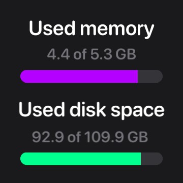 Used memory and disk space