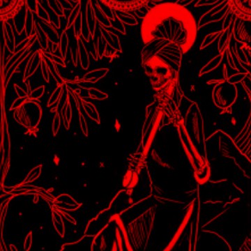 red aesthetic tarot card skeleton