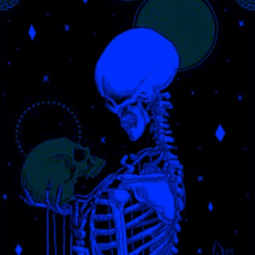 blue aesthetic tarot card skeleton