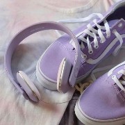 Aesthetic soft headphones and shoes