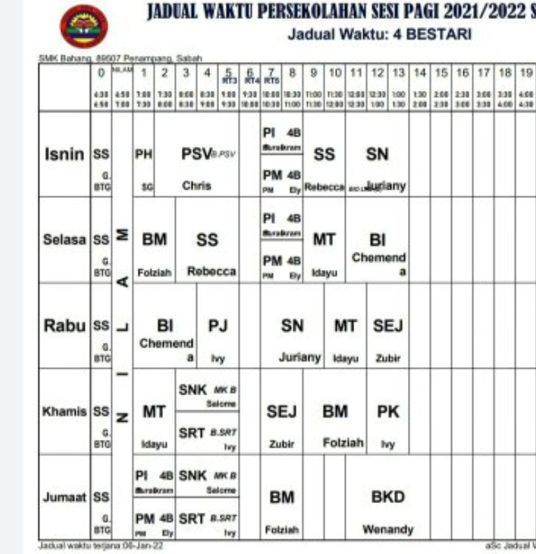 JADUAL WAKTU KELAS